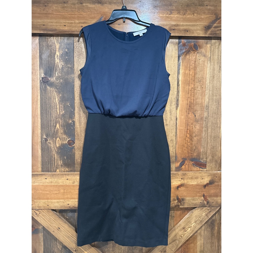 Ann Taylor Loft Womens 8T Navy Black‎ Colorblock Sleeveless Sheath Dress Tall